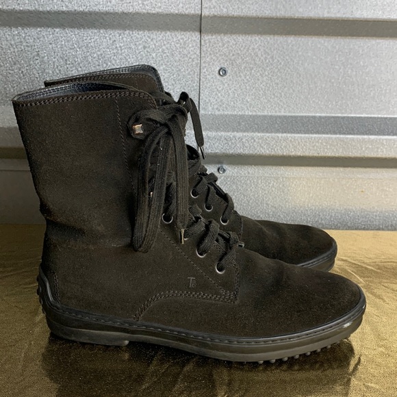 Tod’s Combat Boots Women’s Size 37 US 6 Brown Suede Lace Up Ankle Booties‎ - Picture 1 of 11